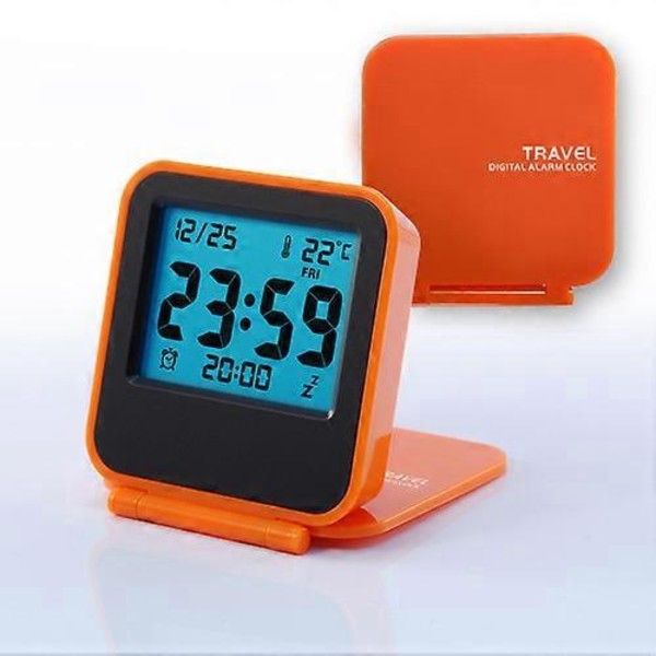 Mini Flip Rese Elektronisk Klocka Termometer Klocka Vikbar Tyst Mode Portabel - GSL orange