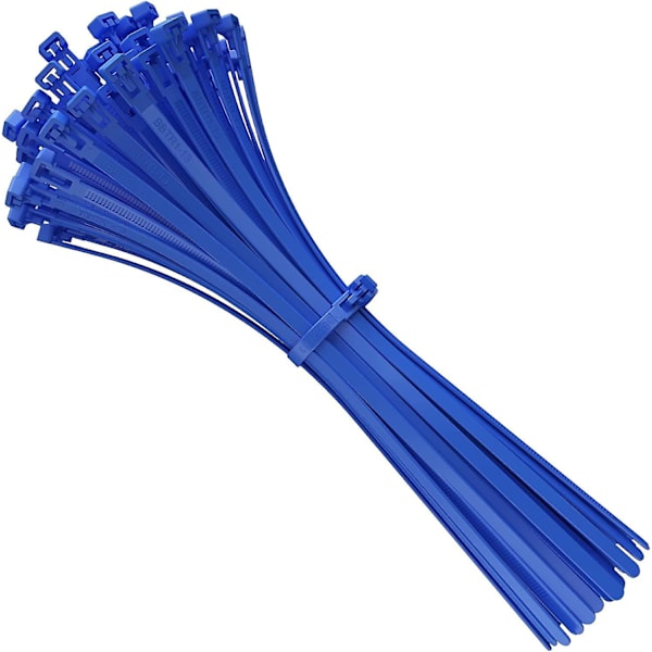 Återanvändbara buntband i plast, 200 mm x 5 mm, Återanvändbara kabelband, Nylon buntband, 200 mm buntband, Blå, Förpackning med 100 stycken