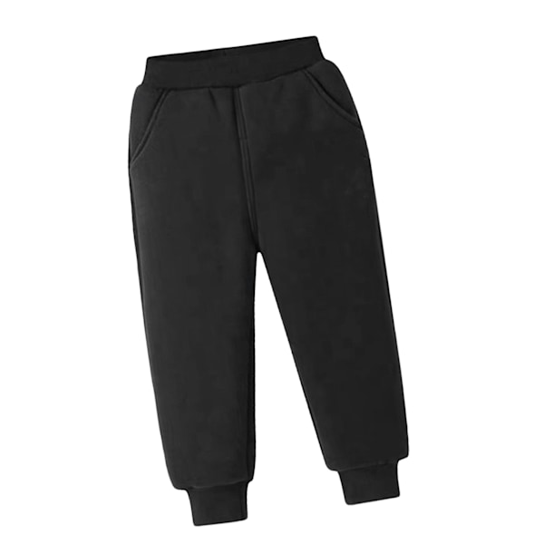 Barn Fleece Sweatpants Elastisk Midja Super Mjuk Bomull Casual Varma Fleece Byxor för Utomhus Vinter Svart M