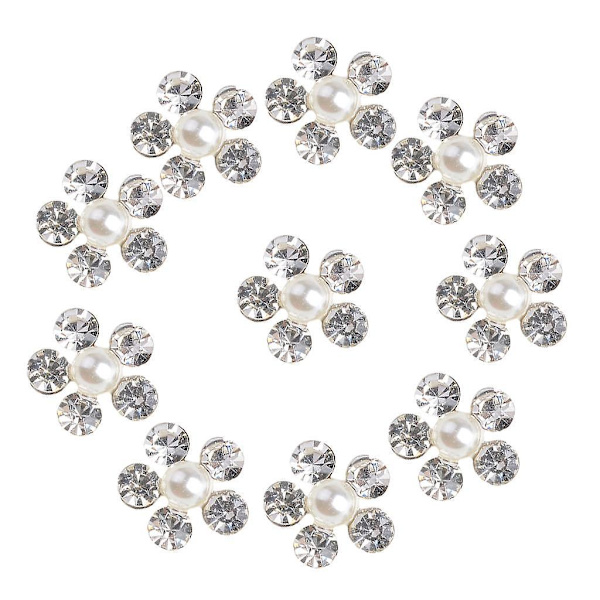 10 Stycken Pärl Strass Blomma Platt Baksida Knappar Utsmyckningar DIY Hantverk