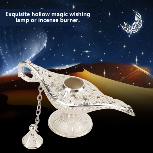 Metallista veistetty Hollow Legend Lamppu Ontto Aladdin Magic Genie Light Wishing Pot Decor