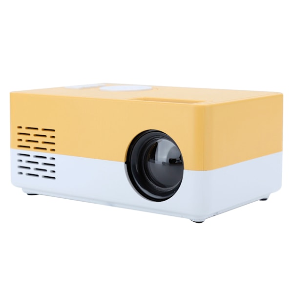 Mini bærbar projektor LED hjemmekino videomediespiller projektor med stativ 100‑240V hvit gul EU-plugg