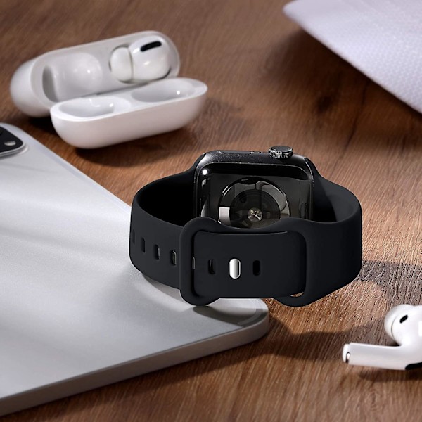 Musta Silikonihihna Apple Watchille - Yhteensopiva Iwatch SE Series 8 7 6 5 4 3 2 1:n (38mm/40mm) kanssa