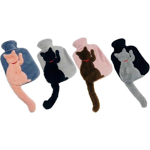 Söt Katt Vattenflaska med Plyschöverdrag 1L Klassisk Gummi Vattenflaska Mjuk Värme
