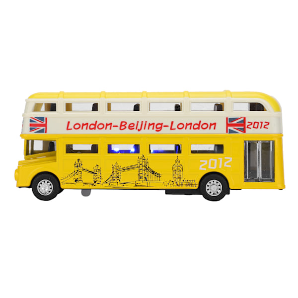 1:90 Lasten kaksikerroksinen bussilelu Simulaatioseos Vetopalautusautolelu valolla ja musiikilla (keltainen)