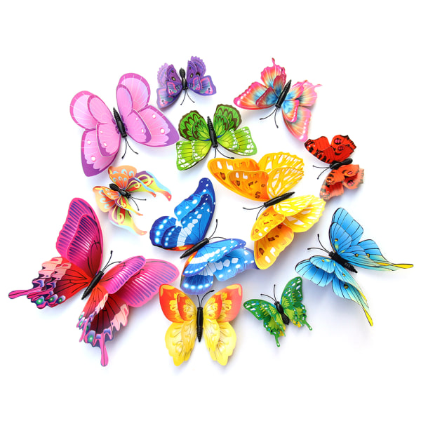 3D Butterfly Wall Sticker Dobbelt Lag Simulering PVC Butterfly Wall Decals med Magneter for Hjemmefest Dekorasjon Fargeblanding
