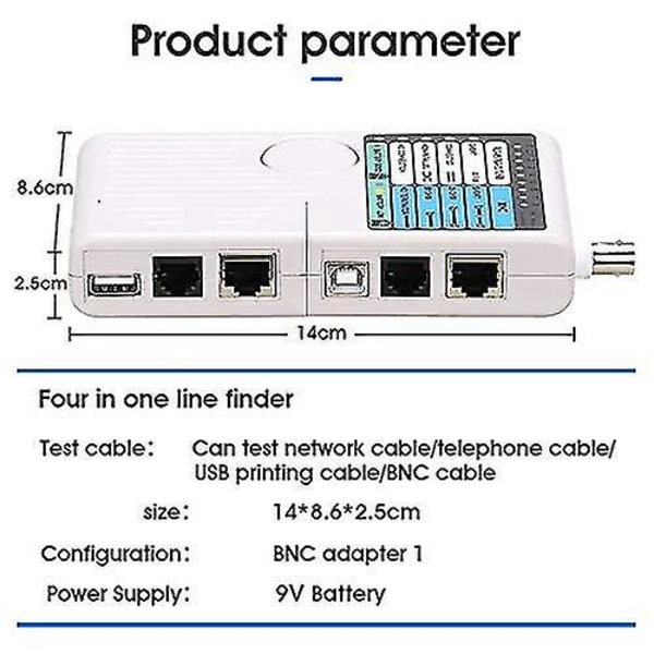 Nettverkskabeltester Rj11 Rj45 Usb Bnc For Utp Stp Lan Kabelsporing