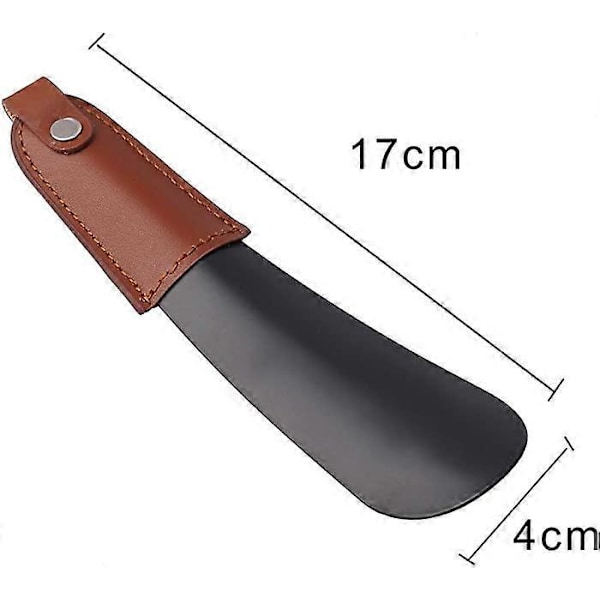 Metallinen kenkälusikka (16 cm), nahkahihnalla, täydellinen matkoille, klassinen herrasmiehen asuste