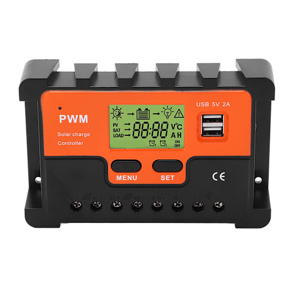 Aurinkolatauksen ohjain LCD-näytöllä Automaattinen parametrien säätö 30A PWM-aurinkolatausohjain 12V 24V 2 USB 5V lähtöportilla