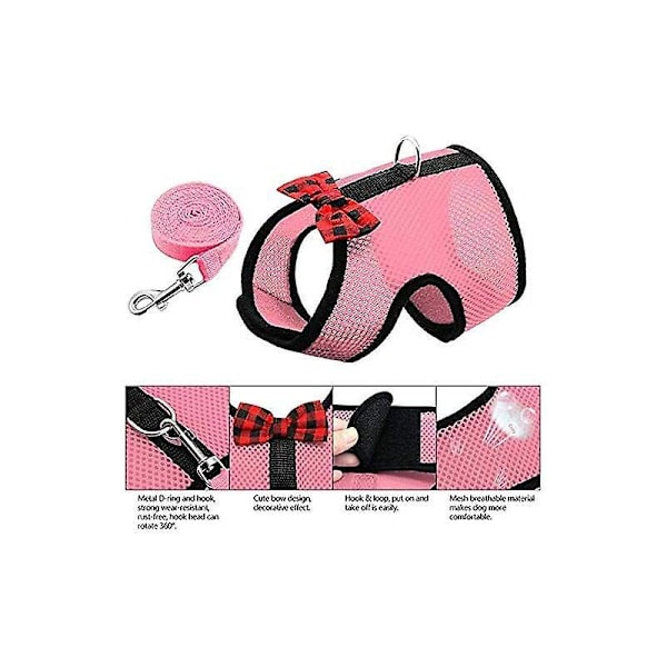 Sele for kaniner med elastisk bånd, egnet for små kjæledyr (S: Bryst (20-23cm), Rosa) -