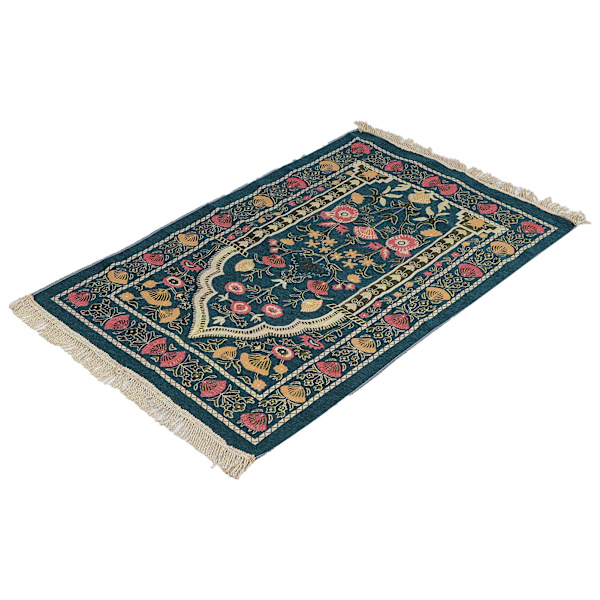 Muslimsk bönematta bärbar utsökt broderad blommig design etnisk dyrkan matta blå