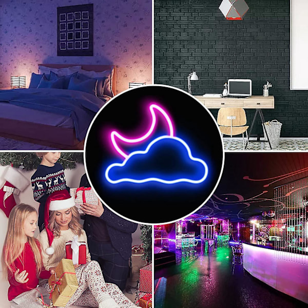 Sky og Måne LED Neonlys - USB-drevet Neon Skilt til Vægskilt i Soveværelse, Børneværelse eller Bryllupsfest