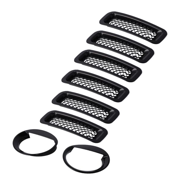 Front Mesh Grille Inserts Headlight Trim Rings Kit Dekorasjon Passer til Jeep Patriot 2011-2016