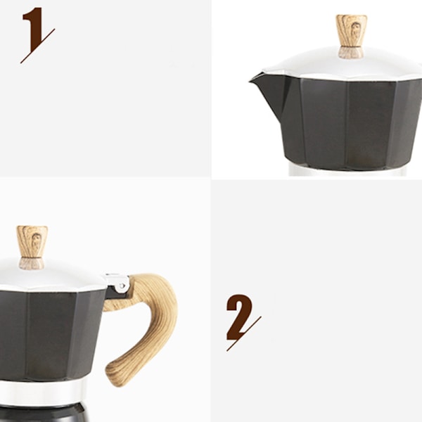 Aluminiumkaffebryggare med trähandtag Moka kaffebryggare Utomhus bärbar kaffebryggare verktyg Matt svart 150ML