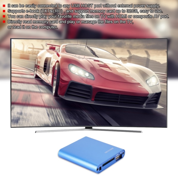 Mini 1080P HDMI Digital Media Player Harddiskdekoder med fjernkontroll (100-240V) Blå EU