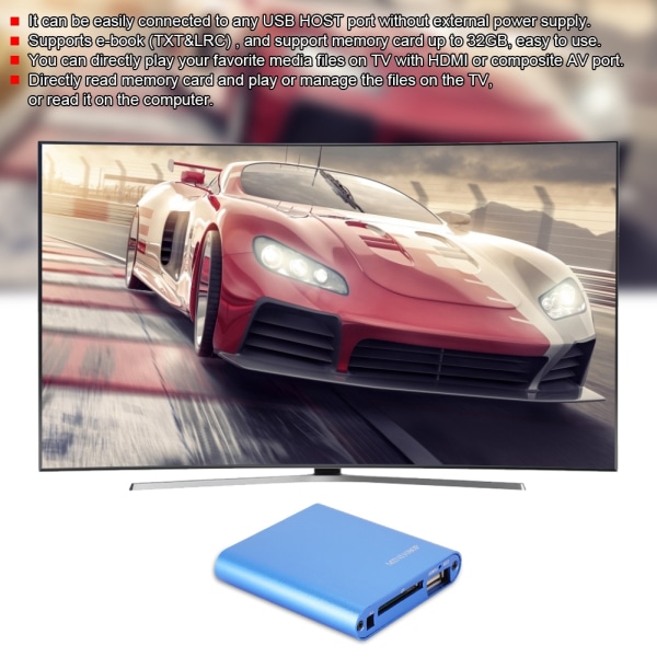 Mini 1080P HDMI Digital Media Player -kiintolevydekooderi kaukosäätimellä (100-240V)Blue EU