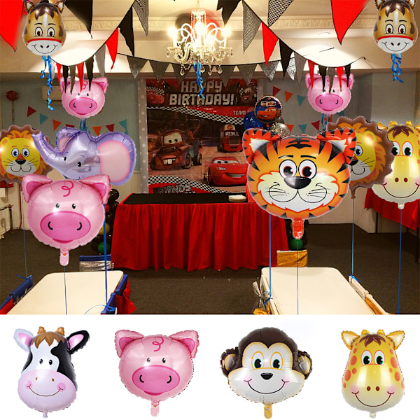 10 stk/pakke Mini Zebra Tiger Monkey Deer Cow Animals Head Folie Ballonger Animal Air Ballons Temafest Tilbehør