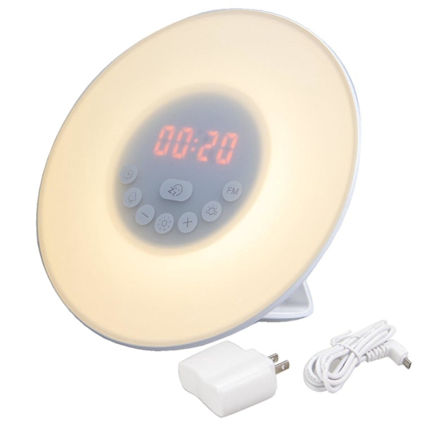 Solnedgångs väckarklocka med dubbla alarm, snooze-funktion, 7 färgade atmosfärslampor och inbyggd Bluetooth-högtalare
