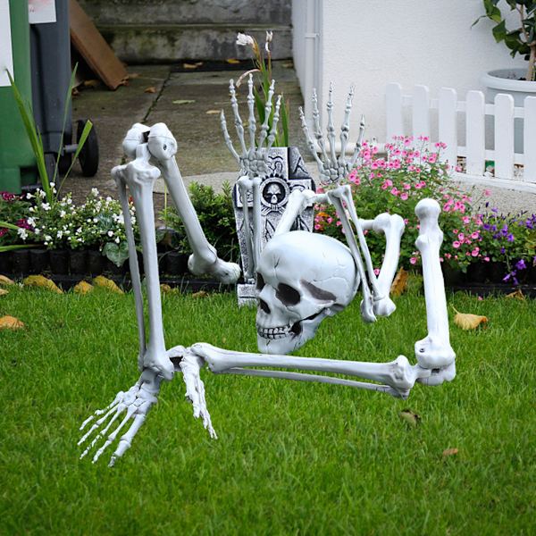 Halloween-luuranko rekvisiitta Luuranko pää Luu ja käsivarret Nurmikon panokset Halloween hautausmaa Arkku Creepy juhlatarvikkeet Koriste