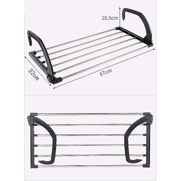 Sammenklappelig tørrestativ i rustfrit stål til altan, radiator, badeværelsesvindue - Hæng og tør vasketøj effektivt (67 * 32 cm)
