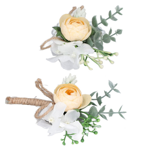 Corsage Utsøkt Bærbar Bryllup Brudepike Brudgom Perle Gul Håndleddsblomst Corsage Sett
