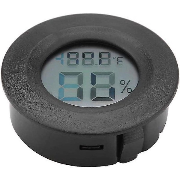 Reptil Termometer, Mini LCD Digitalt Termometer Hygrometer Rund Form til Humidorer Drivhus Have Kælder Køleskab Skab (Sort)