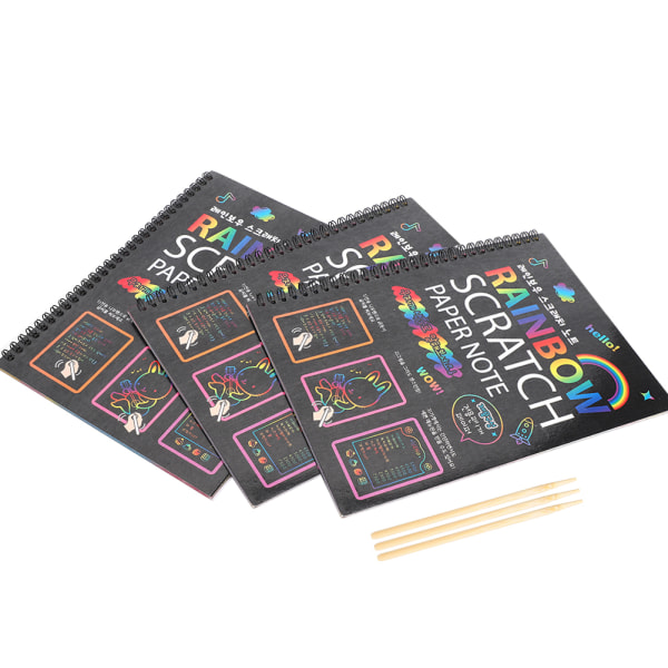3 kpl Scratch Paper Note Monivärinen Rainbow Art Paperikortti Lapset Opiskelijat Piirustuskirjoja
