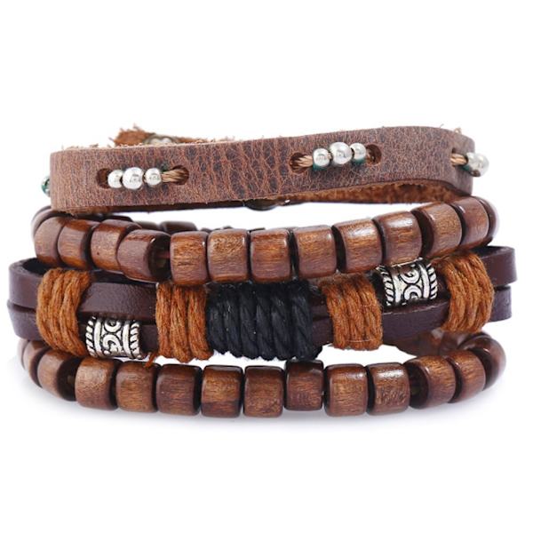 DIY vävd 4-delad set justerbart äkta läderarmband kombination läderarmband