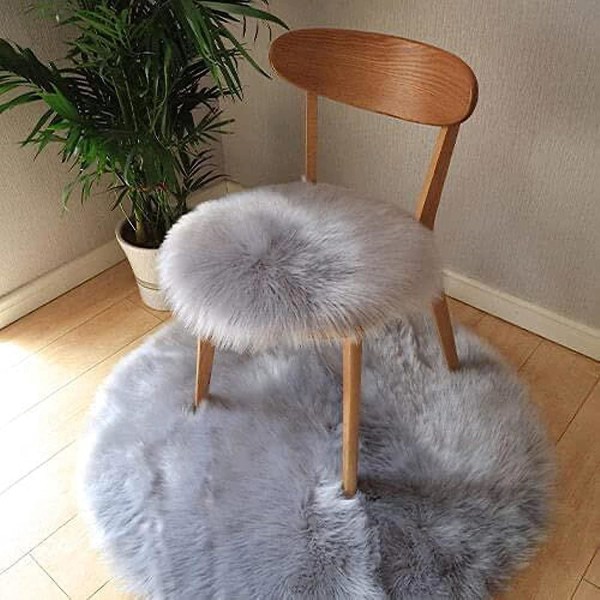 Luksuriøst Faux Fur Lammeskindstæppe - Rund Grå, 40*40cm