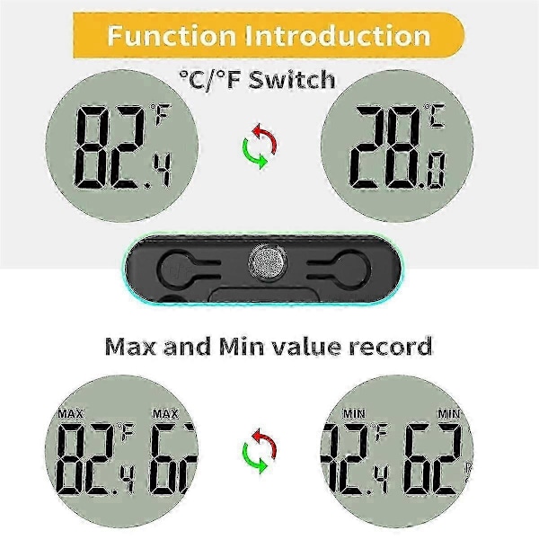 4 stk. Digitalt hygrometer og termometer, reptiltermometer med magnetisk feste og bordstativ, temperatur og fuktighet