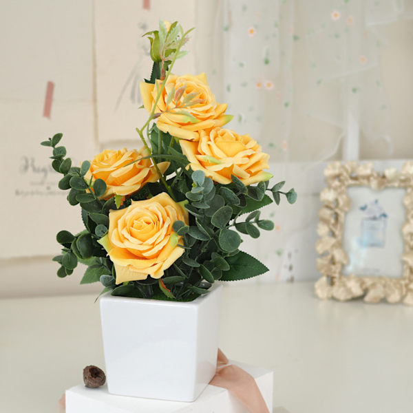 Rose Potte Plant Simulering Blomster Keramik Lille Bonsai Kunstig Rose Potted
