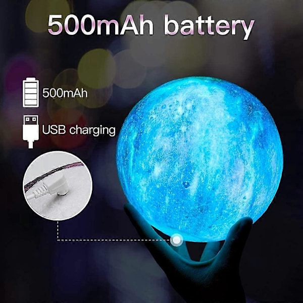 Månelampe 5.9 Tommer 16 Farger LED 3d, Fjernkontroll og Berøringskontroll USB-Lading