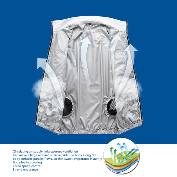Ilmastoidut vaatteet 2 tuulettimella Mikrohuokoinen hengittävä 3 tasoa säädettävällä kiertoliikkeellä viilentävä liivi kuuman sään työhön XL