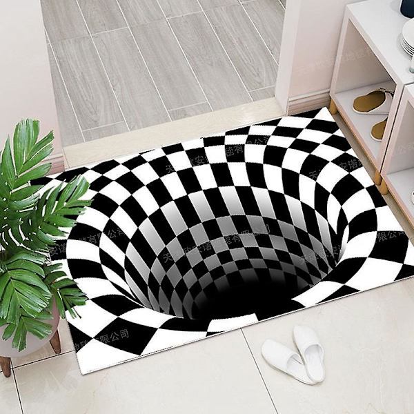 Svartvit Rutig 3D Visuell Golvmatta
