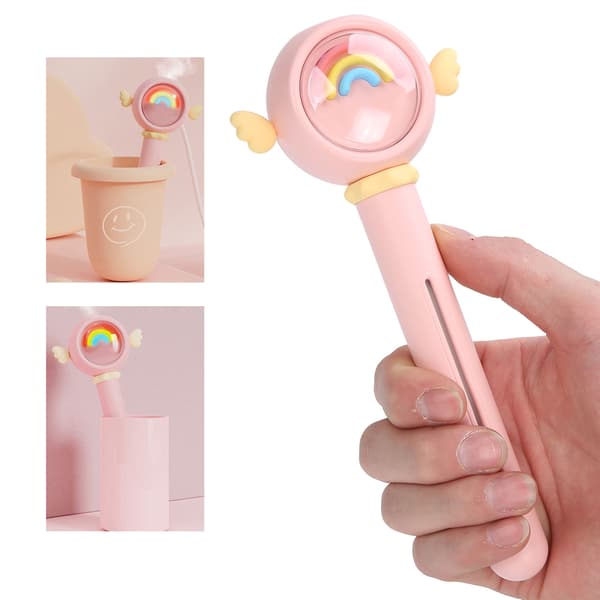Mini ansiktsmistmaskin söt tecknad USB bärbar luftfuktare diffusor för hemmakontor Rosa