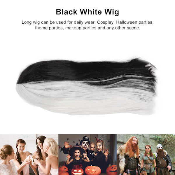 Lang rett parykk for kvinner Svart Hvit Fasjonabel Syntetisk parykk med naturlig utseende for cosplay Halloween-fester