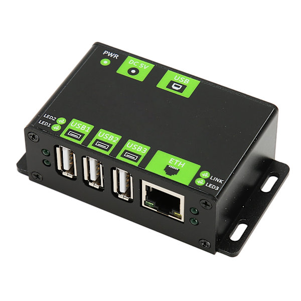 Industriell USB-hub i metall med 3 portar och 100 M nätverksport, expansionshubadapter med EU-kontakt 100–240 V