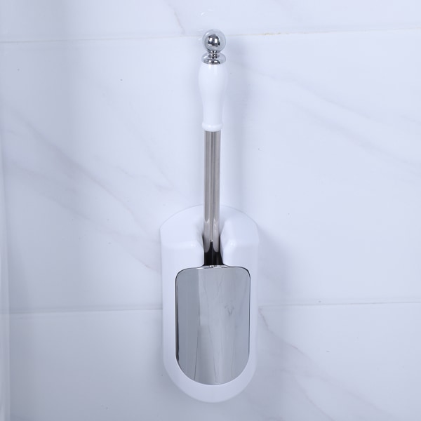 Toalettborste med handtag i rostfritt stål med set Rengöringsverktyg för hotell badrum (vit)