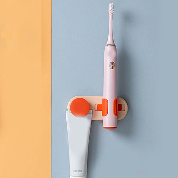 Multifunktionel vægmonteret tandbørsteholder til badeværelset, opbevaringshylde til tandbørster til husholdning, pink orange