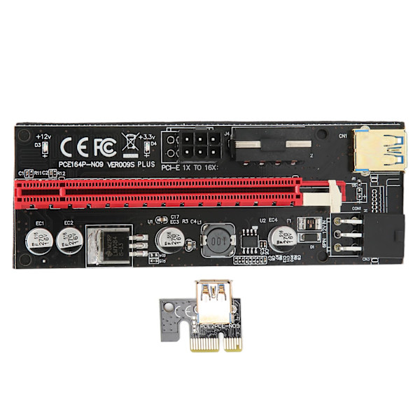PCIE 1X til 16X Riser-kort 4 solide kondensatorer 6 PIN-interface USB-kabel fast spænde design PCIE GPU Riser Express-kabel Sort
