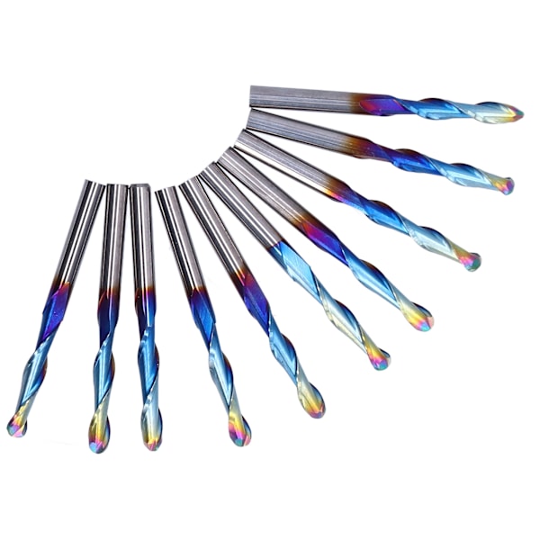 10 stk. fræserbits i wolfram stål spiralrille fræser værktøj med belægning blå til træ PVC nylon