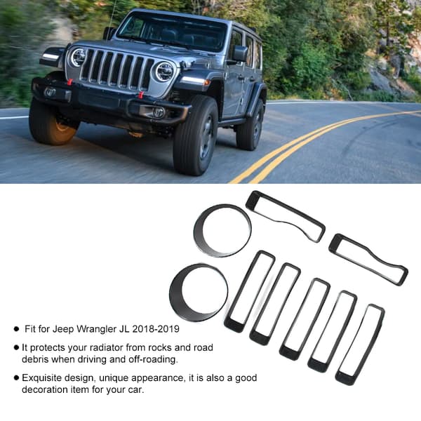 Forlygteafdækning Front Grill Indsatser Trim Passer til Jeep Wrangler JL 2018-2019