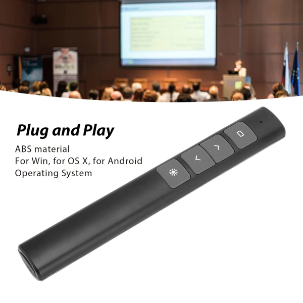 Presentasjon Clicker 2.4G RF-brikke ABS-silikonknapper Bærbar Plug and Play trådløs presentatørfjernkontroll for kontor
