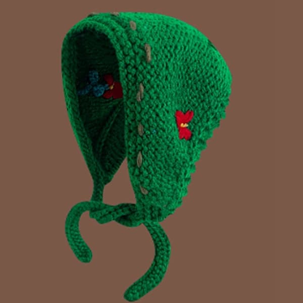 Strikket Ørehat Varmer Retro Håndlavet Efterår Vinter Ins Stil Søde Kvindelige Accessories Grøn M(56-58cm)