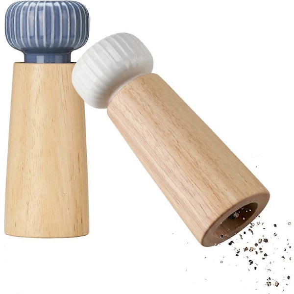 2 st Salt- och pepparkvarnar, Trä Premiumkvalitet Justerbar Keramisk Kvarn, Lätt att Mala Manuellt