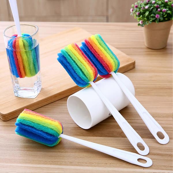 Sieniharja pulloille ja kupeille, pitkä ergonominen kahva, pulloharja vesipulloille, laseille ja mukeille Colorful