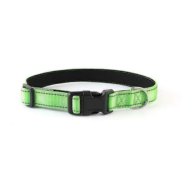 Reflekterende nylon hundehalsbånd, justerbart klassisk hundehalsbånd til hvalpe/ekstra små/små/mellemstore/store hunde. Grøn