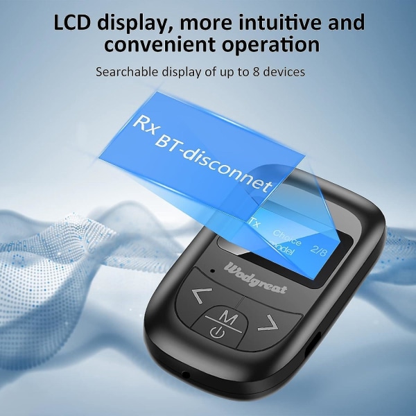 Trådløs Bluetooth 5.0-sender og -mottaker med LED-skjerm for bil, TV, PC og høyttalere