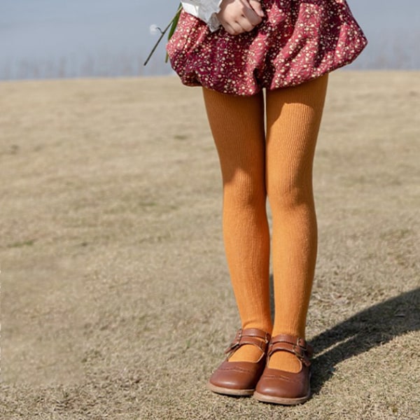 Barn Footed Leggings Mjuka Varma Fashionabla Barnstrumpor för Vår Höst Orange Gul XL Höjd 41,3-47,2 tum Lämplig för 4-6 år gamla