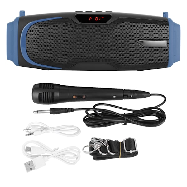 Bluetooth-högtalare med hög volym, bärbar tung bas, musikspelare med display och mikrofon, blå